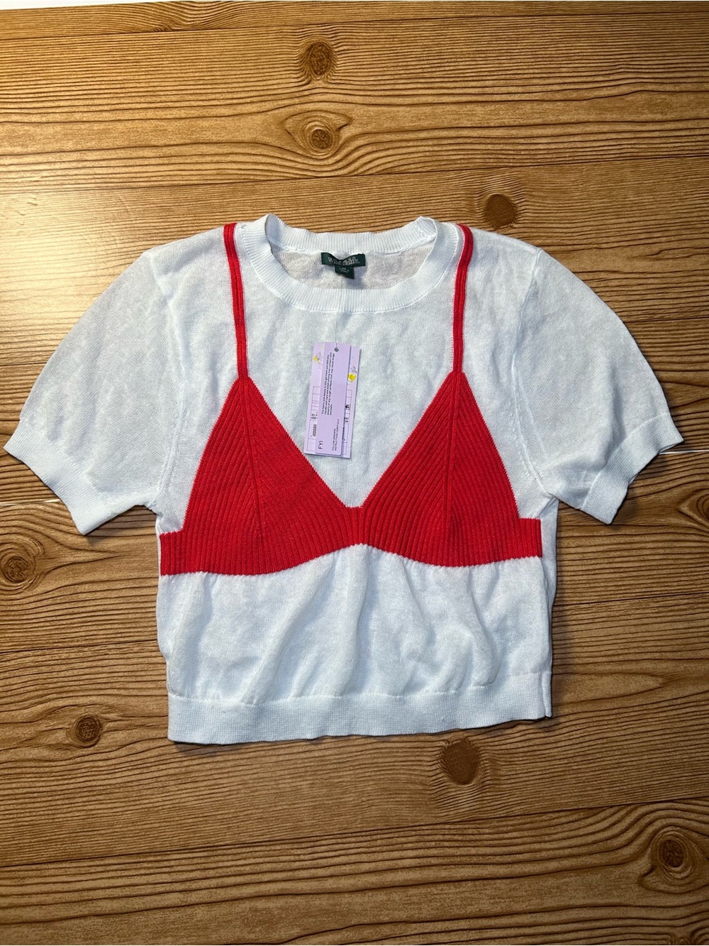 Wild Fable Bikini Tshirt NWT White With Red Size XS